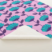 Modern Blauw Roze bloemen patroon Sherpa Deken (3/4)