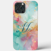 Modern blauw roze gouden waterverf monogram Case-Mate iPhone case (Achterkant)
