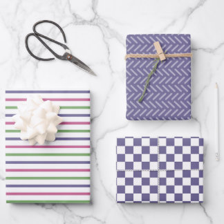 Modern blauw, roze, groene strepen, blauw geruit inpakpapier vel