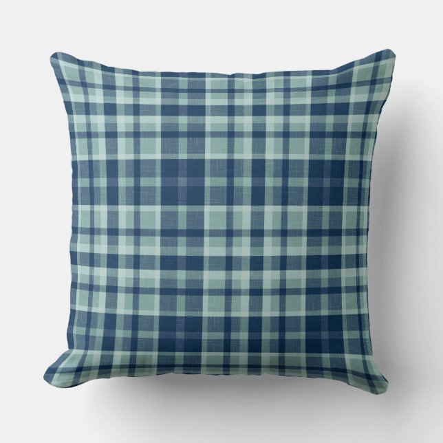 Modern blauw salie groen plaid kussen (Voorkant)