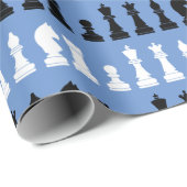 Modern blauw schaakstuk spelpatroon cadeaupapier (Rol Hoek)