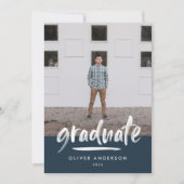 Modern blauw script 3 foto-stijlvol afstuderen kaart (Voorkant)