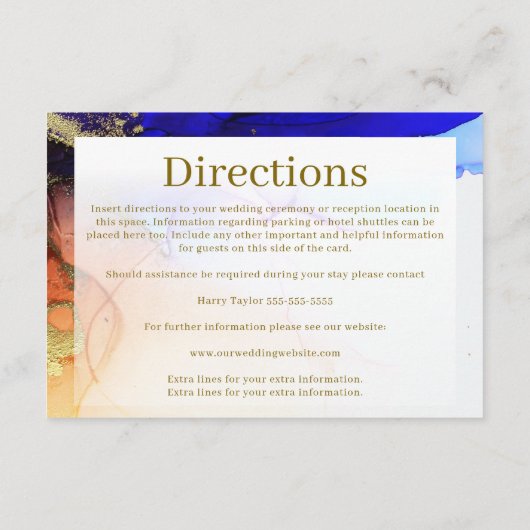 Modern blauw Sinaasappel gouden bruiloft Informatiekaartje (Achterkant)
