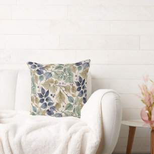  Modern blauw, taupe en salieblad Kussen