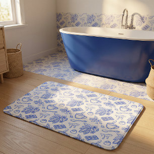 Modern Blauw Toile Cacao- en Chocoladepatroon Badmat