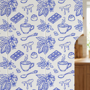 Modern Blauw Toile Cacao- en Chocoladepatroon Tegeltje