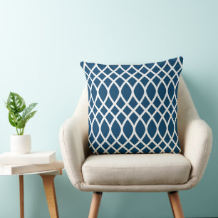 Modern blauw traliewerkpatroon kussen