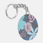 Modern blauw ventilatorroze monogram sleutelhanger (Voorkant Links)