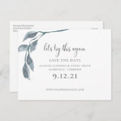 Modern blauw Verander de datum van de bruiloft Bew Aankondigingskaart (Voorkant / Achterkant)