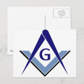 Modern blauw vierkant en kompassen briefkaart (Voorkant / Achterkant)