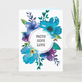 Modern blauw waterverf bloemenbijbel schriftkaart bedankkaart