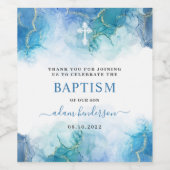 Modern blauw Waterverf jongensdoop dank u Wijn Etiket (Enkel label)