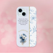 Modern Blauw Wit Bloemen Bijbelvers Case-Mate iPhone Case