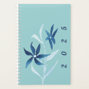 Modern Blauw Wit Bloemen Waterverf Turquoise Planner