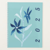 Modern Blauw Wit Bloemen Waterverf Turquoise Planner (Voorkant)