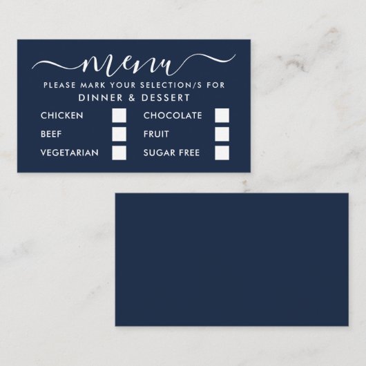 Modern Blauw & Wit Eenvoudig Script Menukaart Informatiekaartje (Voorkant / Achterkant)