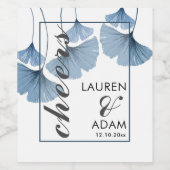 Modern Blauw & Wit Foliage Bruiloft Wijn Label Wijn Etiket (Enkel label)