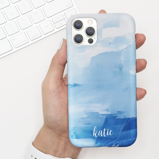 Modern blauw + wit geschilderde kunst w / naam Case-Mate iPhone case