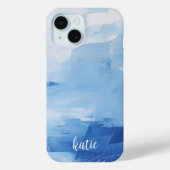 Modern blauw + wit geschilderde kunst w / naam Case-Mate iPhone case (Achterkant)