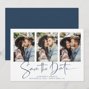 Modern Blauw Wit Handgeschreven sparen de Datum Save The Date