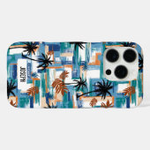 Modern Blauw Wit Hawaii Island Tropical Custom Case-Mate iPhone Case (Achterkant (horizontaal))