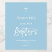 Modern blauw wit kruis | jongensdoop wijn etiket (Enkel label)