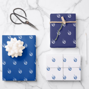 Modern blauw wit marine dreidel patronen Chanoeka Inpakpapier Vel