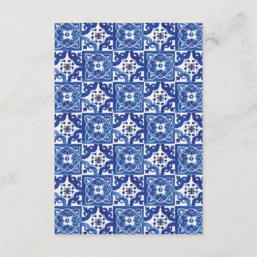 Modern Blauw Wit Mediterraan Bruiloft Accommodatie Informatiekaartje (Achterkant)