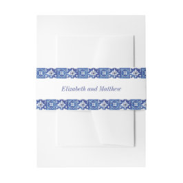 Modern Blauw Wit Mediterraan Bruiloft Uitnodigingen Wikkel