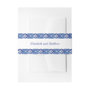 Modern Blauw Wit Mediterraan Bruiloft Uitnodigingen Wikkel