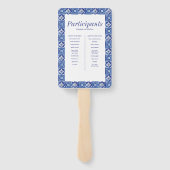 Modern blauw wit mediterraan huwelijksprogramma handwaaier (Achterkant)