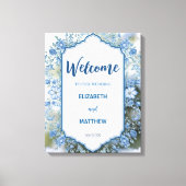 Modern Blauw & Wit Overlay Bloemen bruiloft Canvas Afdruk (Voorkant)