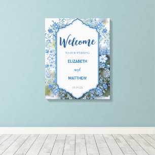 Modern Blauw & Wit Overlay Bloemen bruiloft Canvas Afdruk