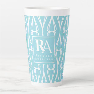 Modern Blauw Wit Patroon Monogram Latte Mok