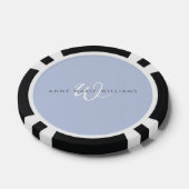 Modern Blauw Wit Schreef Monogram Poker Chips (Enkel)