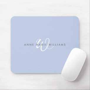 Modern Blauw Wit Schript Monogram Muismat