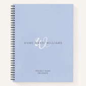 Modern Blauw Wit Script Monogram Notitieboek (Voorkant)