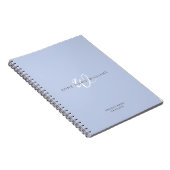Modern Blauw Wit Script Monogram Notitieboek (Rechterzijde)