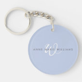 Modern Blauw Wit Script Monogram Sleutelhanger (Voorkant)