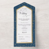 Modern blauw & wit sterrengoud geen diner all in one uitnodiging (Binnen)