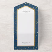 Modern blauw & wit sterrengoud QR-code All In One Uitnodiging (Buitenkant)