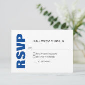 Modern Blauw Wit Trouwen RSVP Reactie Kaartje (Staand voorkant)