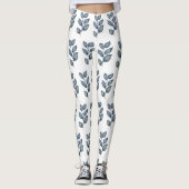 Modern Blauw & Wit Waterverf Loof  Leggings (Voorkant)