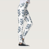 Modern Blauw & Wit Waterverf Loof  Leggings (Rechts)