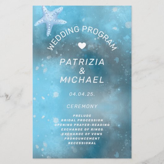 Modern blauw Zee zomer bruiloft programma Flyer (Voorkant)