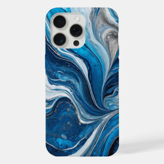 Modern Blauw Zilver Elegant Marmer iPhone 15 Pro Max Hoesje