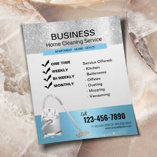 Modern Blauw & Zilver Huis Schoonmaak Huishouding Flyer