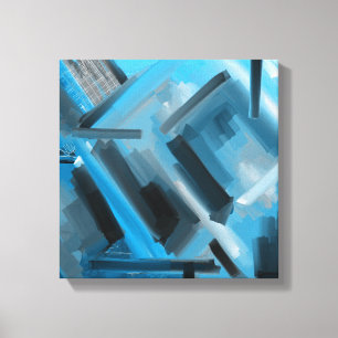 Modern Blauw Zwart Grijs Abstract Decoratief Kunst Canvas Afdruk