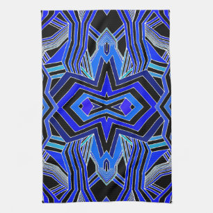 Modern blauw zwart & wit geometrisch theedoek