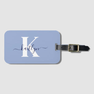 Modern Blauwe Monogram Bagagelabel
